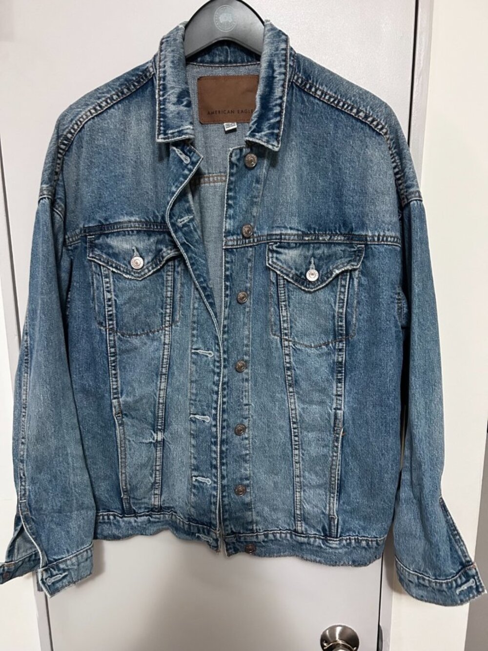 American Eagle Denim Jean Jacket Distressed Medium Wash Women's S